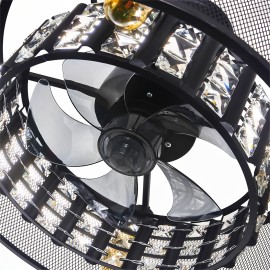 Black Industrial Style Crystal Inverter Ceiling Fan Light, Lamp Head Model: E26 * 4pcs Without Light Source, Suitable for Living Room, Restaurant, Foyer Chandelier