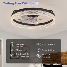 20 Inch Modern Low-Ceiling Fan with Light & Remote Control - 6-Speed Quiet Ceiling Fan, Dimmable Light (CRI >80), Wide Voltage (85-265V), Hardwired/Plug-in, Crystal-like Accent for Bedroom, Living Room, White/Light Color -, Ceiling Fan Light, Fan Light Ceiling, Ceiling Fan Light With Remote, Ceiling Light, Light Fan Ceiling, Ceiling Light With Fan, Fan Ceiling Light, Celling Light Fan, Ceiling Light Fan, Cieling Light Fan, Large Ceiling Fan Light, Light With Fan Ceiling,