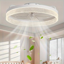 20 Inch Modern Low-Ceiling Fan with Light & Remote Control - 6-Speed Quiet Ceiling Fan, Dimmable Light (CRI >80), Wide Voltage (85-265V), Hardwired/Plug-in, Crystal-like Accent for Bedroom, Living Room, White/Light Color -, Ceiling Fan Light, Fan Light Ceiling, Ceiling Fan Light With Remote, Ceiling Light, Light Fan Ceiling, Ceiling Light With Fan, Fan Ceiling Light, Celling Light Fan, Ceiling Light Fan, Cieling Light Fan, Large Ceiling Fan Light, Light With Fan Ceiling,