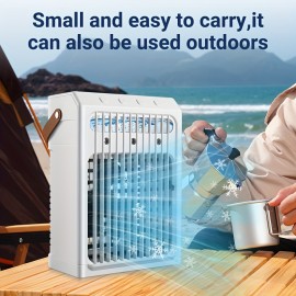 1pc Portable water-cooled Air Conditioners Fan, fast cooling, three wind adjustable, built-in 7-color ambient light, atomized humidification, compact and convenient, suitable for home, office, outdoor, travel.