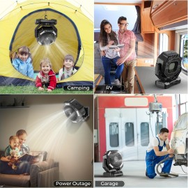 Portable Camping Fan with LED Lantern & Remote Control - 40000mAh Rechargeable Battery- USB Fan, Auto-Oscillating Oscillator, 4-Speed/4-Timer, Low Voltage (36V) for Outdoor, Power Outages, Hurricane Emergencies, Jobsite Cooling System