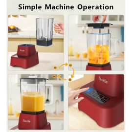 Red Smoothie Blender, Countertop Blender Kitchen, 55oz Glass blender smoothies and Shakes, Licuadora, Smoothie maker with touchscreen 3+P Speeds, Cleaning brush removable SS blade, Kitchen Blender, Blender Smoothie, Blender for Kitchen
