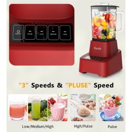 Red Smoothie Blender, Countertop Blender Kitchen, 55oz Glass blender smoothies and Shakes, Licuadora, Smoothie maker with touchscreen 3+P Speeds, Cleaning brush removable SS blade, Kitchen Blender, Blender Smoothie, Blender for Kitchen