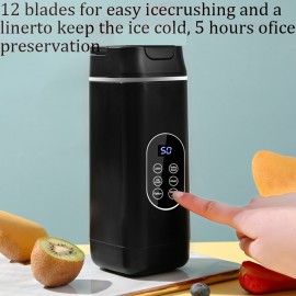 Portable USB Rechargeable Mini Blender And Juicer with a New Ice Cube Insulation Feature, 3 Modes, Digital Display, 12 Blades, 15.22 Ounces, Easy to Clean, Perfect for Travel - Enjoy Refreshing Juice Anytime, Anywhere!