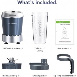 Personal Size 1000W /Plug-in Smoothie Blender Pro with 24oz to-Go Cup - High-Speed Blender for Smoothies, Protein Shakes, Food Prep, Portable Blending Machine, Compatible with /Outlet Power (Gray)