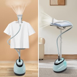 Professional 1350W Standing Garment Steamer with Ironing Board & Hanger - 45-Second Wrinkle Remover, 54.1oz Large Steam Iron for Clothes, Adjustable Height (Up to 4.85ft), Heavy-Duty Corded Steam System ( Plug, 110V)