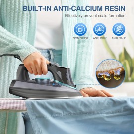 1700-Watt Steam Iron with Digital LED Screen, Ceramic Coated Soleplate, Anti-Drip & Self-Cleaning, 3-Way Auto Shut-Off, 4 Preset Steam & Temperature Settings for Various Fabrics, 300ml Water Tank, Portable Design