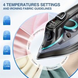1700-Watt Steam Iron with Digital LED Screen, Ceramic Coated Soleplate, Anti-Drip & Self-Cleaning, 3-Way Auto Shut-Off, 4 Preset Steam & Temperature Settings for Various Fabrics, 300ml Water Tank, Portable Design