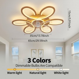 1pc, Remote Control LED Ceiling Fan with Light, Flower Shaped Ceiling Fan Light, 3 Light Colors, Dimmable Modern Low Profile Recessed Ceiling Fan Suitable for Kitchen, Bedroom, Commercial Lighting Suitable for Living Room, Dining Room, Coffee Shop, Shopping Mall, Very Suitable for Summer