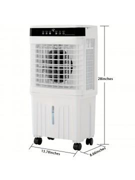 Evaporative Air Cooler with Remote Control, 3-Speed Fan, 12H Timer, Oscillation & Natural Wind Mode, Ice Making - Energy-Efficient Cooling System, Quiet Operation, for Home, Office, Bedroom, Living Room - Compatible with, Ideal for Rooms up to 300 Sq.Ft, Home Comfort, Contemporary Fan, Reliable Construction, Adjustable Speeds, Home Users
