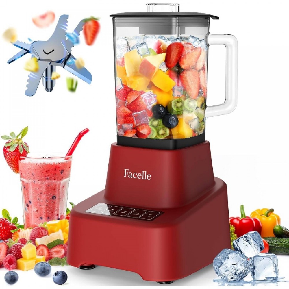 Red Smoothie Blender, Countertop Blender Kitchen, 55oz Glass blender smoothies and Shakes, Licuadora, Smoothie maker with touchscreen 3+P Speeds, Cleaning brush removable SS blade, Kitchen Blender, Blender Smoothie, Blender for Kitchen