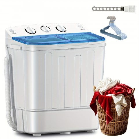 19/22/32lb Capacity Compact Portable Double Drum Washing Machine with Free 10 Hangers & Drying Rod - Heavy-Duty Drum Washer, Energy-Efficient 5-Tier Motor, Space-Saving for Small Loads, Camping, RV, Apartments ( Plug, 110V)