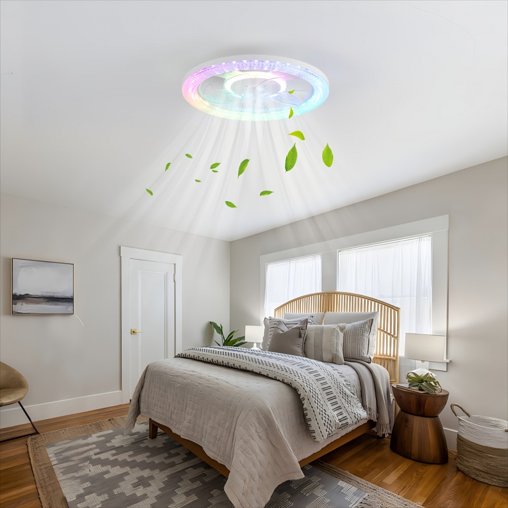 [Remote Control RGB Fan] Modern Low-Profile Ceiling Fan with RGB LED ...