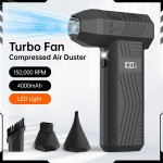 Turbo Fan, Compressed Air Duster, Violent Fan - 150000RPM Electric Air Duster for Cleaning Keyboard&PC 4 Gears Adjustable Rechargeable Cordless Jet Dry Blower Air Blower for Car and Home