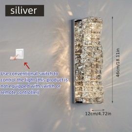 Luxury-modern gold/silver crystal wall lamp with LED three-color changing light. Suitable for bedrooms, bedside tables, corridors, etc. It is suitable for various indoor home lighting and decoration in different places. No wall switch is included.