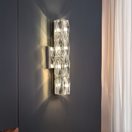 [Modern Minimalist LED] Modern Minimalist LED Wall Light | 3-Color Dimmable, Stainless Steel & Crystal Sconce, Semi-Flush Mount for Bedroom, Hallway, Bedside, Hardwired 110-240V, No Battery, Easy Installation, Contemporary Lighting, Sleek Metallic Finish, Wall Light For Living Room, Bedroom, Modern, Crystal Wall Light, Wall Lamp, Room Lamp, Indoor Wall Sconce