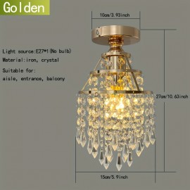 [Halloween & Christmas Decor] 1pc Modern Golden Crystal Chandelier - Semi-Flush Mount Ceiling Light With E27 Bulb Base, Hardwired 110-240V, No Wiring Needed For Bedroom, Balcony, Hallway, Halloween & Christmas Decor, Chandelier For Living Room, Balcony Lighting