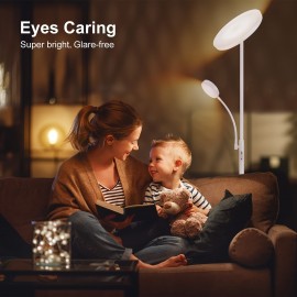 2-Way LED Floor Lamp with Remote & Touch Control, 27W/2300LM Main Light & 7W/350LM Reading Light, 4 Adjustable Color Temperatures (5000K-100% Brightness), Metal Standing Lamps for Home & Office