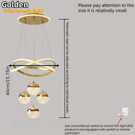 [4-Ball LED Pendant Light] Gorgeous, Elegant, High-End, Modern, Simple, Light Luxury, 4-Ball LED Base, Luminous Ring, Adjustable Suspension Line, Electroplating Process, Suitable for Living Room, Bedroom, Study, Corridor, Dining Room, Corridor, Bar, Pendant Light, Hanging Pendant Light, Indoor Pendant Light