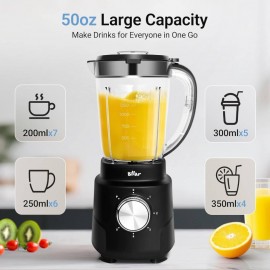 800W 6-Speed Heavy-Duty Blender with 10-Blade System & Cup - 50oz/1.5L Large Capacity, Non-Slip Base & Easy-Pour Spout, operation (Power Source: Not Included) for Smoothies, Ice Crushing, Puree - Countertop Blenders for