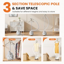 1500W Powerful Garment Steamer for Clothes Standing, Clothes Steamer Standing with Wheels, 1.7L Water Tank for 55 Min Continuous Steaming, Professional Wrinkle Remover Heats in 45 Seconds