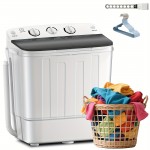 19/22/32lb Capacity Compact Portable Double Drum Washing Machine with Free 10 Hangers & Drying Rod - Heavy-Duty Drum Washer, Energy-Efficient 5-Tier Motor, Space-Saving for Small Loads, Camping, RV, Apartments ( Plug, 110V)