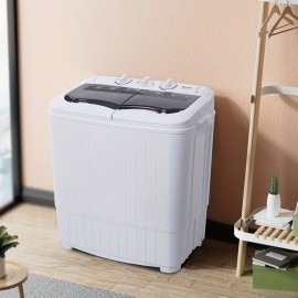 360 Twin Tub Washing Machine 15.8lbs Capacity Self-draining- 110V Semi-Automatic Portable Washer For Apartments/ Dorms/ RVs - Corrugated Tub & Bottom Drain Design, Gray Compact Laundry Unit