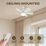 1 Set 20-Inch Modern White Ceiling Fan Light with Remote Control, 3-Speed Wind and Dimmable LED, Switchable Color Temperature, Energy-Efficient Design